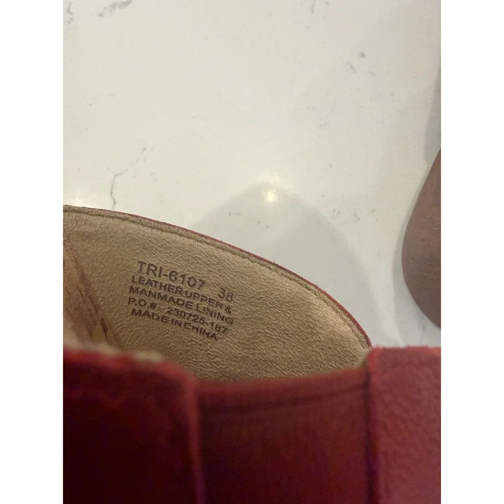 Alegria Red Leather Cork Wedge Slide Sandals TRI-6107 Womens 38
